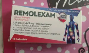 Opakowanie leku REMOLEXAM, 7,5 mg, z meloksykamem, na bóle stawów i mięśni. 10 tabletek.