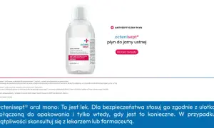 Butelka płynu **oktaseptal** do płukania jamy ustnej. Produkt leczniczy bez recepty.