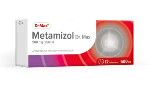 Opakowanie leku Metamizol Dr. Max 500 mg, zawierające 12 tabletek.