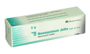 Maść do oczu Neomycinum Jelfa 3g, zawiera neomycyny sulfas. Przechowywać w miejscu niedostępnym dla dzieci.