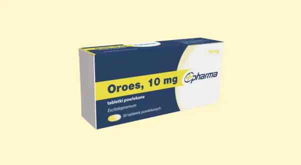 Opakowanie leku Oroes, 10 mg, zawierające 30 tabletek powlekanych Escitalopramum.