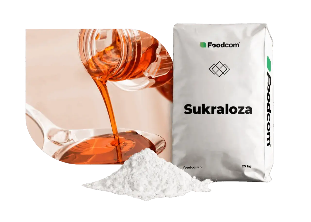 Słodzik sukraloza w proszku i płynie. Opakowanie Foodcom 25 kg.