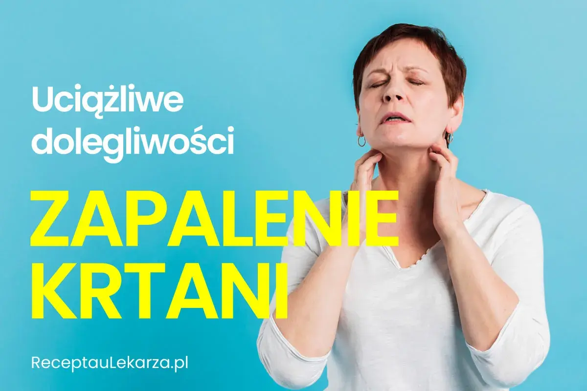 Kobieta z bólem gardła, cierpi na zapalenie krtani. Uciążliwe dolegliwości.