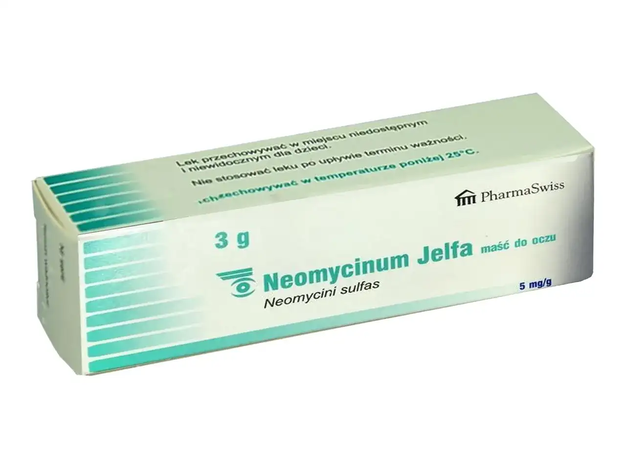 Maść do oczu Neomycinum Jelfa 3g, zawiera neomycyny sulfas. Przechowywać w miejscu niedostępnym dla dzieci.