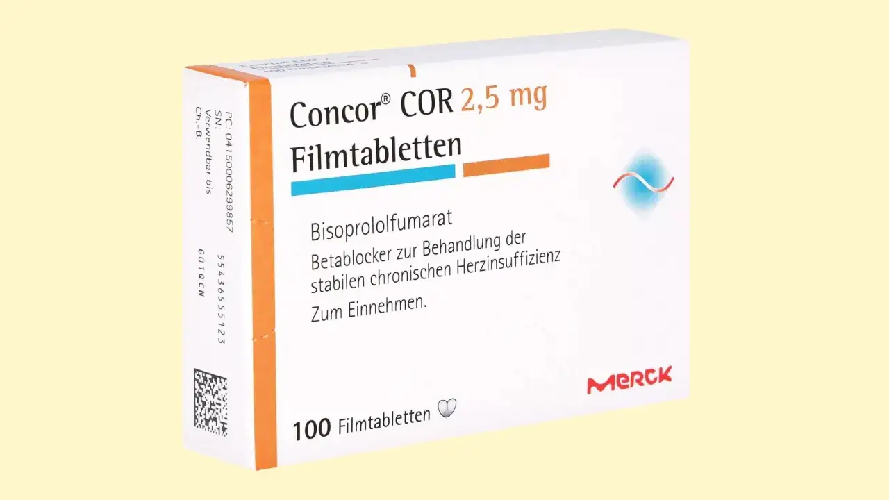Opakowanie leku Concor COR 2,5 mg, zawierające 100 tabletek powlekanych, stosowane w leczeniu niewydolności serca.