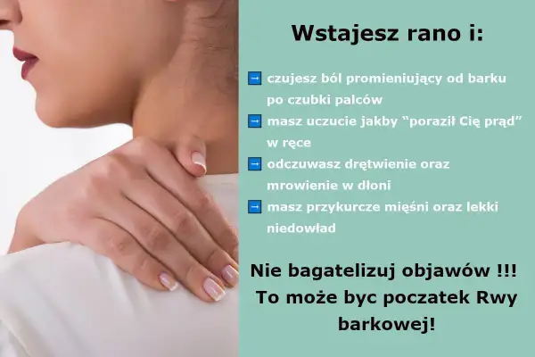 Kobieta trzymająca się za obolały bark i szyję.
